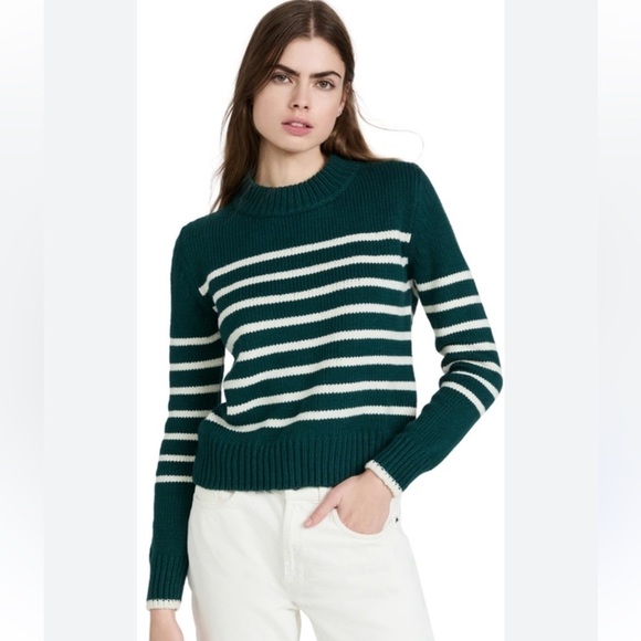 Faherty Cuddle Stripe Crew Sweater in Evergreen Stripes Size XS Oversized Preppy - Picture 8 of 15